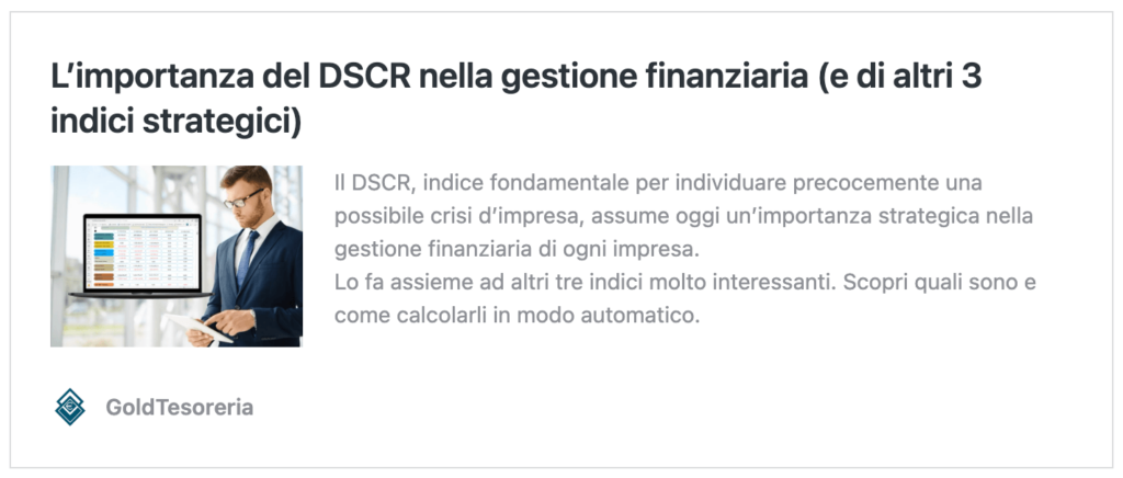 cover articolo sull'importanza di calcolare il DSCR e altri indici strategici per la gestione della finanza di impresa