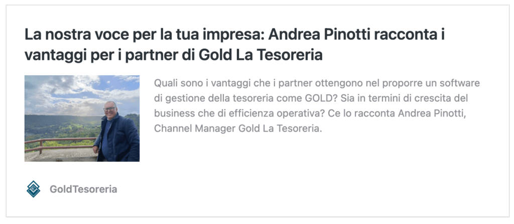 cover articolo intervista Andrea Pinotti sui vantaggi del partner Gold La Tesoreria